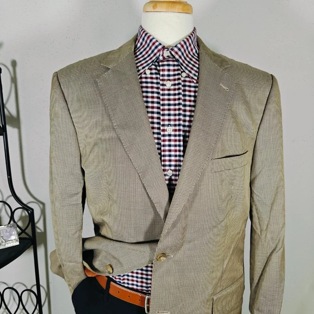 JOS A BANK Model JOSEPH Men's Sport Coat Blazer Houndstooth Silk Wool Brown‎ 44L